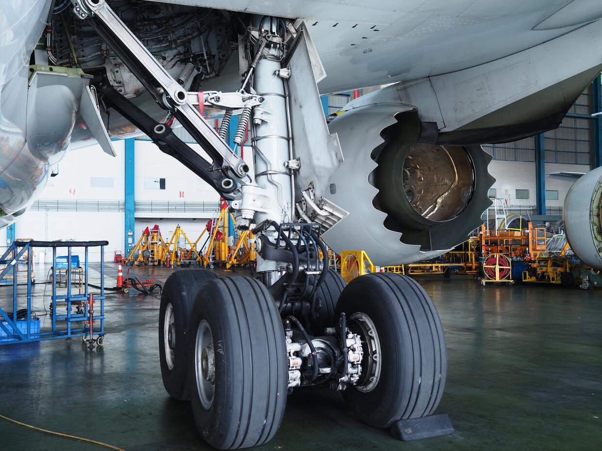 Close up of an aircraft turbine engine